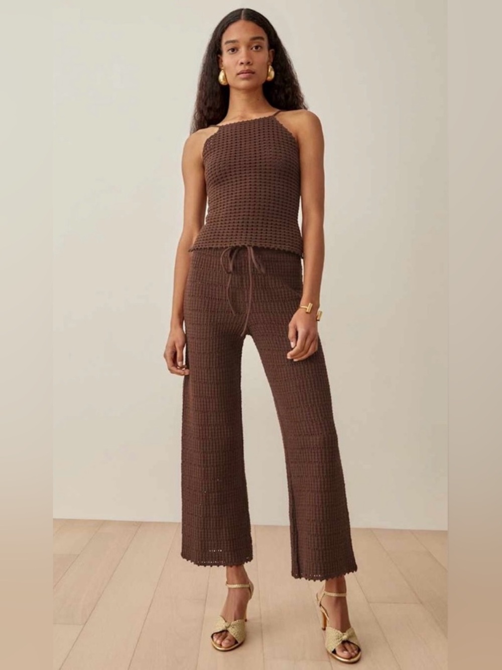 Reformation Marco Open Knit Drawstring Wide-Leg Pant NWOT